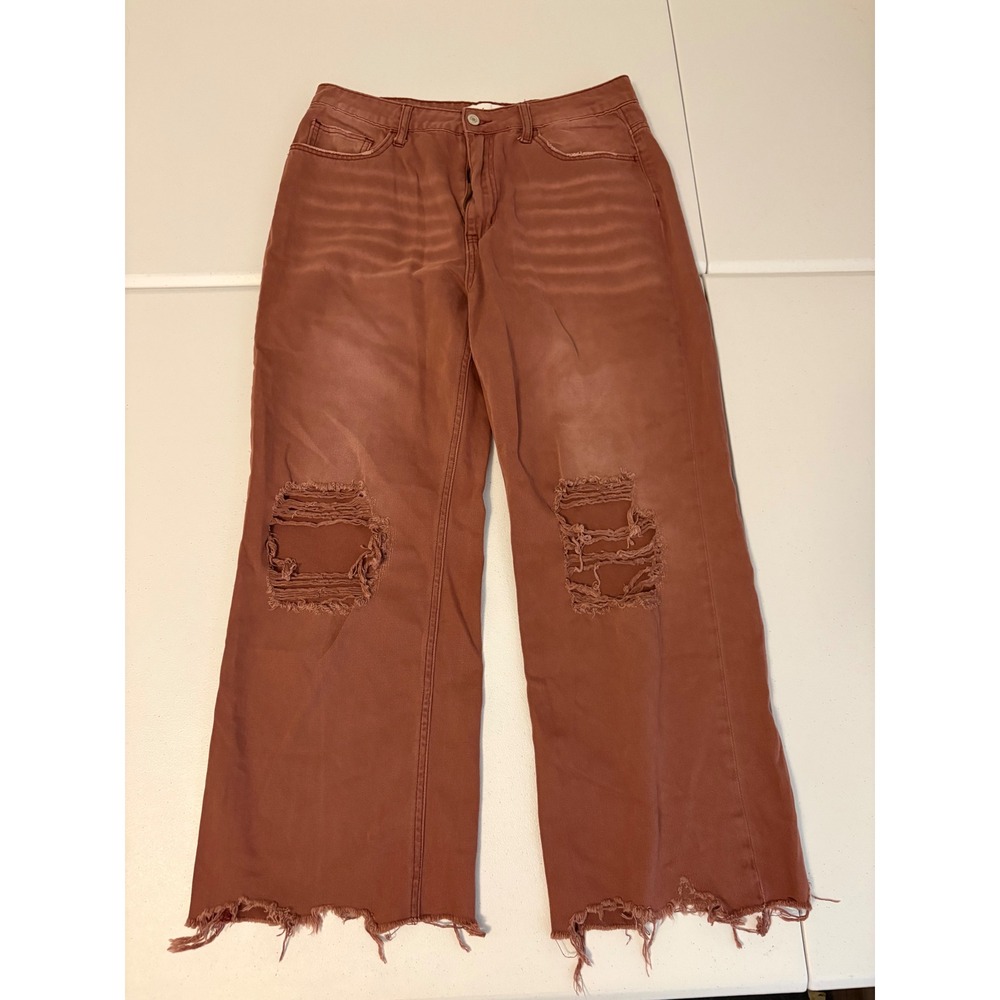 Vervet Wide Leg Distressed Jeans Rust Brown High Rise Raw Hem Skater Boho 30 qq - Picture 2 of 8